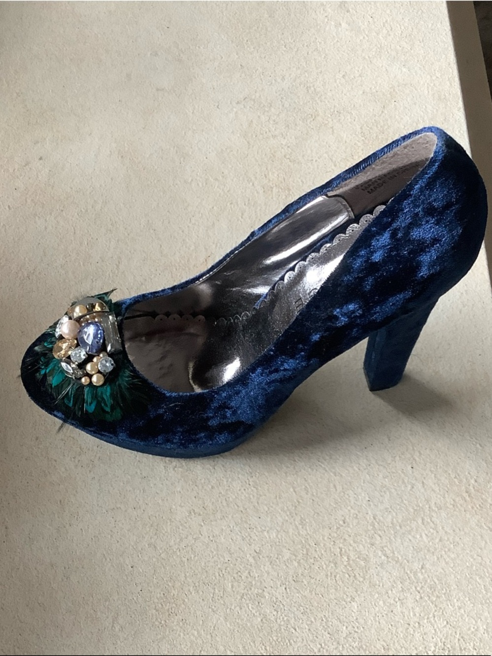 Rampage Navy Blue Velvet Jeweled Heels - Picture 4 of 12